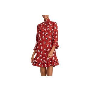 Rebecca Taylor Womens Paintbrush Red Silk Mini Floral Casual Dress NWT